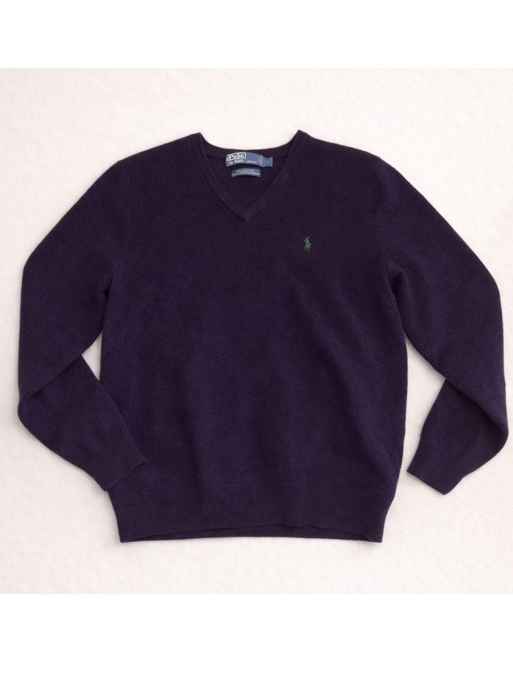 Vintage Polo by Ralph Lauren Lambswool V-Neck Sweater – Deep Eggplant Purple – L